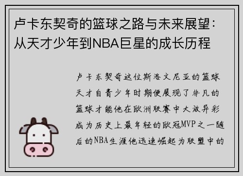 卢卡东契奇的篮球之路与未来展望：从天才少年到NBA巨星的成长历程