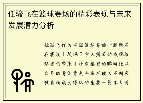 任骏飞在篮球赛场的精彩表现与未来发展潜力分析