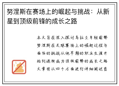 努涅斯在赛场上的崛起与挑战：从新星到顶级前锋的成长之路