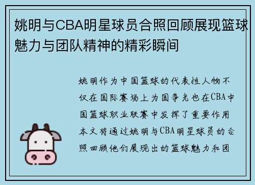 姚明与CBA明星球员合照回顾展现篮球魅力与团队精神的精彩瞬间
